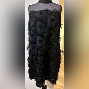 JJ’s Fairyland Sleeveless Cascade Fringed Sheath Dress Black Size S/M